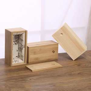 Caja de Madera Cuadrada Deslizante de Bambú de 8 cm de Alto, Hecha a Mano, para Regalo, Almacenamiento, Adorno de Escritorio, Caja de Embalaje para Té - Product Image 1
