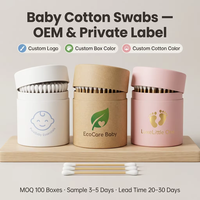 Bâtonnets de coton bio pour bébé, tête bulbe de sécurité, écologiques, biodégradables, doux pour les oreilles et le nez des nouveau-nés, certifiés FSC, personnalisables OEM
