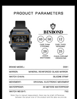 BINBOND D081 Herren Mode-Armbanduhr Digitale Elektronische Business-Sportuhr Wasserdicht Silikonarmband mit 41mm Zifferblatt Wecker