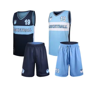 Sublimation Youth Man Woman Reversible Basketball Jersey Basketball Uniform Set Best Design Color Blue Shorts