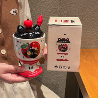 Taza de Cerámica Ecológica con Diseño de Dibujos Animados, Apta para Lavavajillas, con Tapa para Bebidas Frías y Calientes, Ideal como Regalo o Recuerdo para Fiestas de Cumpleaños