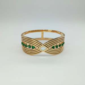 Fashion Cuff <b>Bracelet</b> 316L Stainless Steel PVD Gold Plating Green Gemstone Inlay Elegant Design - Product Image 1