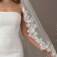 Voile de mariée élégant en dentelle courte, longueur doigt de la main, une couche de tulle avec peigne – Vente en gros