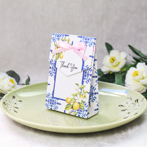 Boîte à bonbons élégante à imprimé citron, sac cadeau en papier avec décoration en nœud satiné pour les cadeaux de mariage et l'emballage de cadeaux d'événements - Product Image 4