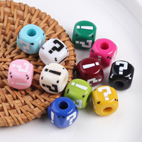 Perles cubiques en acrylique de 11 mm, couleur unie, imprimées avec des points d'interrogation et des points d'exclamation, grand trou pour bracelet, collier, chaîne de téléphone DIY RT2652