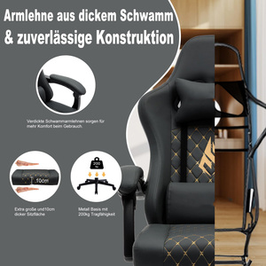 Gran oferta de Alemania, sillas para juegos con altavoces, silla para juegos con reposapiés, silla para jugadores de diseño único de cuero Pu negro - Product Image 3