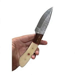 Cuchillo de caza y camping de hoja fija con punta de caída, de acero de Damasco forjado, con mango de madera Pakka azul, 3 años de garantía, personalizable DIY - Product Image 1