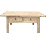 Table basse centrale en bois massif antique multifonctionnelle de forme carrée et vieillie
