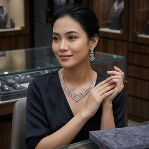 ชุดสร้อยคอทองเหลืองประดับเพชรคิวบิกเซอร์โคเนียพร้อมต่างหูแบบห้อยประดับเพชร CZ ชุบโรเดียมสุดหรูสำหรับเจ้าสาว ชุดเครื่องประดับงานแต่งงานสำหรับผู้หญิง - Product Image 2
