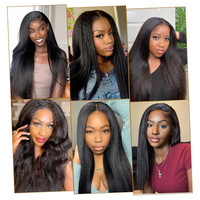 Perruques en dentelle frontale en cheveux humains lisses et crépus bon marché, perruques sans colle, cheveux humains brésiliens bruts, perruques en dentelle frontale 360 HD pour femmes noires