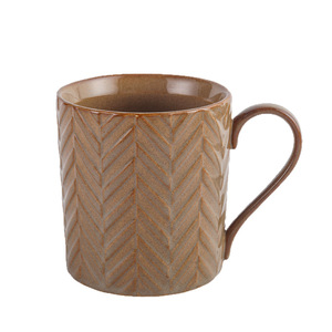 Tasse à café en céramique artisanale gaufrée à chevrons, en grès rustique à glaçure réactive, pour latte, thé, usage domestique ou café - Product Image 5