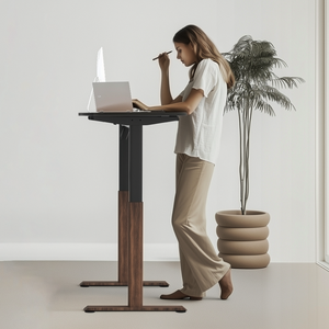 Oval Leg Electric Height Adjustable Desk,48x24 Inch One-Piece Oval Desktop, Standing Desk for Home Office, Walnut - Product Image 5