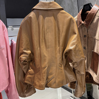 Blazer classique à simple boutonnage en peau de mouton véritable, veste en cuir véritable cintrée pour femme