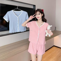 Nouvel ensemble de pyjama d'été en coton à manches courtes pour grandes filles, édition coréenne, imprimé floral populaire, vêtements de nuit doux pour la maison