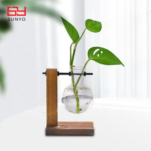 קטן בסגנון טרי זכוכית טרריום זכוכית מקורה צמח אגרטל זכוכית עם לעמוד עץ - Product Image 5