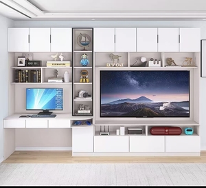 Custom Modern <strong>TV</strong> <strong>Stand</strong> with <strong>Desk</strong> Combo Floor Mount Living Room Furniture Storage Cabinet with Melamine for Small Spaces - Product Image 4