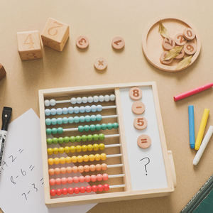 Calculatrice en bois Perle en bois Jouets Classification mathématique Planche à dessin colorée Aides pédagogiques Montessori - Product Image 2