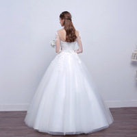 Robe de mariée coréenne style bal, à lacets, manches longues, grande taille, longueur ras du sol, brodée avec taille drapée