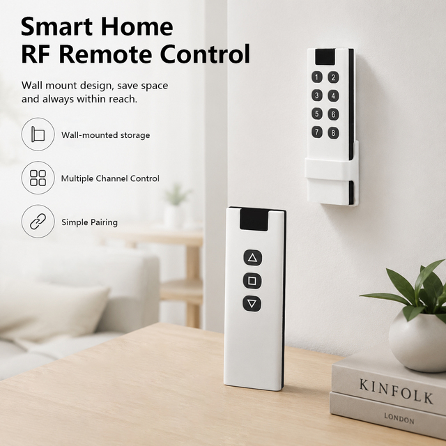 High Quality White Remote Control 433MHz 4 Channel Transmitter With Wall Holder for High End Residential Security and Lighting