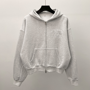 Sudadera con capucha de algodón de alta calidad OEM, personalizada, de doble cremallera, con diseño bordado, 500 g/m², extragrande, para hombre - Product Image 1