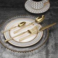 Ensemble de couverts de luxe en acier inoxydable 18/8 doré brillant, couteau, cuillère, fourchette, baguettes, compatible lave-vaisselle