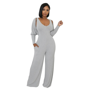 Otoño nueva mujer moda cintura alta sin mangas cuello en V <span class=keywords><strong>mono</strong></span> <span class=keywords><strong>con</strong></span> manga larga <span class=keywords><strong>Chaqueta</strong></span> <span class=keywords><strong>de</strong></span> punto mujeres conjunto <span class=keywords><strong>de</strong></span> dos piezas - Product Image 2