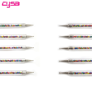 Lot de 5 outils de nail art double usage avec manche en acrylique perlé coloré, stylos de manucure dans un sac en PVC pour salon - Product Image 1