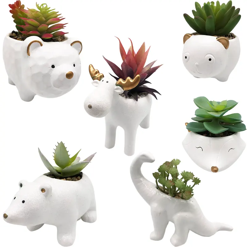 Sevimli Mini hayvanlar bahçe seramik kaplar geyik ayı kedi fil çiçeklik seramik saksı
