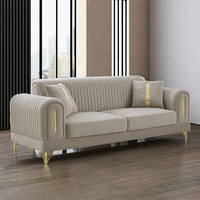 Juego sofás de 2 + 2 sillones de lujo para sala de estar de lujo 1-1-3-3, juego de sofás de terciopelo para Villa, decoración de acero plateado, muebles de madera