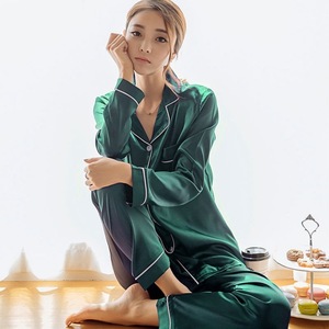Ensemble de pyjama pour femmes en satin de soie artificielle, 2 pièces, été-automne, manches longues, pyjama pour femmes, pijamas pour femmes - Product Image 6