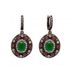 Ovale Émeraude CZ Authentique Ottoman Dangle Boucles D'oreilles Turc À La Main En Gros 925 Bijoux En Argent Sterling - Product Image 2