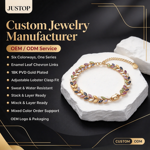 กำไลข้อมือแฟชั่นสั่งทำขายส่ง กำไลใบไม้เคลือบเงา สแตนเลส 316L ชุบทอง 18K PVD เครื่องประดับสำหรับผู้หญิง - Product Image 2