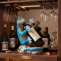 Support à Bouteille de Vin en Résine Peint à la Main, Lézard Coloré Créatif, Sculpture Vivante de Gecko, Porte-Bouteille, Ornement Artisanal pour Bar à Domicile et Table