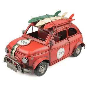 Model Mobil Vintage Logam Dekorasi Buatan Tangan, Miniatur Kreatif Buatan Tangan, Skala Mainan 500 Logo Mobil Klasik, Mainan Anak-anak