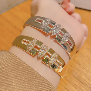 Geometric Leaf Zircon <b>Bracelet</b> Gold Plated <b>Copper</b> Jewelry Gift Summer 2025 - Product Image 1