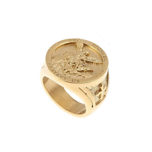 Anillo de Saints Michael para hombre chapado en oro de 18 quilates el gran Arcángel protector derrotando a <span class=keywords><strong>Satan</strong></span>ás figurita anillos de amuleto de acero inoxidable - Product Image 5