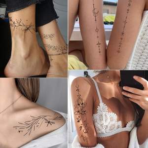 Tatuajes temporales de rosas de flores negras <span class=keywords><strong>para</strong></span> mujeres, pegatinas de tatuaje de boceto de brazo de arte corporal impermeables <span class=keywords><strong>para</strong></span> mujeres y niñas - Product Image 4