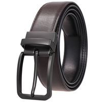 Ceinture en cuir pour homme avec logo personnalisé, boucle rotative, double face, en cuir texturé, pour tenue décontractée ou professionnelle