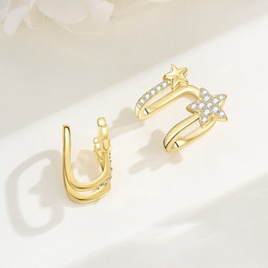 En stock, populares pendientes de clip en forma de estrella y en forma de U de latón blanco, regalo original y único para niñas. - Product Image 4