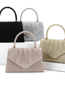 Pleated Glitter Evening <b>Clutch</b> Bag, Luxury Women's Sparkly Top Handle Handbag, Elegant Envelope Purse for <b>Wedding</b> & Party - Product Image 2