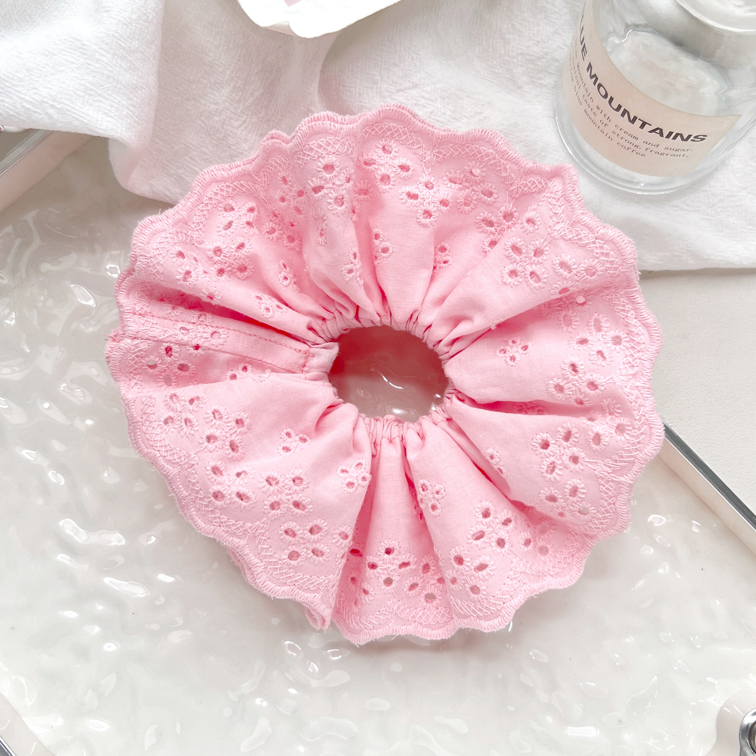 Chouchou ajouré double épaisseur 17 cm - Rose