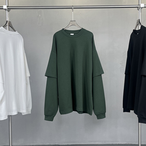 เสื้อยืดแขนยาวคอกลมแขนยาวสำหรับผู้ชายเสื้อครอปทรงโอเวอร์ไซส์ - Product Image 1