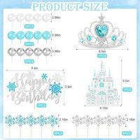 Ensemble de 28 décorations de gâteau Winter Wonderland, décorations de gâteau Joyeux Anniversaire, château, diadème, flocon de neige, fournitures de fête, décoration de gâteau