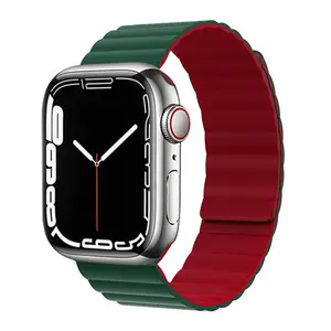 Tali jam tangan magnetik silikon 49mm, gelang warna ganda, tali jam tangan magnetik untuk jam tangan Apple Seri 7 8 Ultra