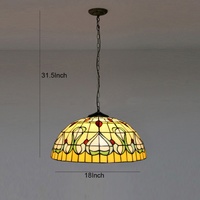 Lustre suspendu LongHuiJing à motif baroque de 20 pouces pour lampes de plafond de style vitrail, angle de faisceau de 360°