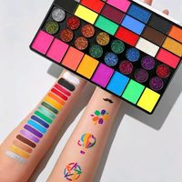 Kit Cat Warna Wajah 42 Warna Stensil Kuas Aman untuk Cosplay Pesta Halloween Riasan Tubuh untuk Anak-anak 100% Alami