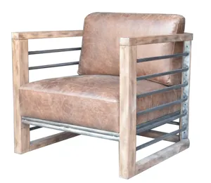 Cadeira de madeira rústica de couro, cadeira rústica de madeira de carvalho