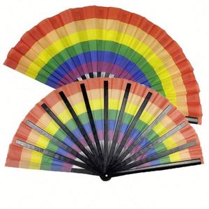 Éventail pliant en plastique arc-en-ciel, prix d'usine, tendance, en matière plastique, éventail à main - Product Image 1