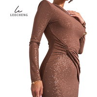 Robe courte asymétrique à col romantique et scintillant, taille empire, coupe skinny/straight-leg, style romantique