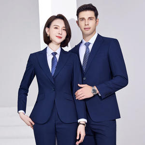 Ensemble de costume en laine double-boutonnage de qualité supérieure pour hommes et femmes - Vêtement formel anti-plis à devant plat pour le bureau, les affaires, les ventes gouvernementales - Product Image 2